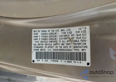 2006 Honda Cr-V Se from USA, damaged, VIN SHSRD78966U406441